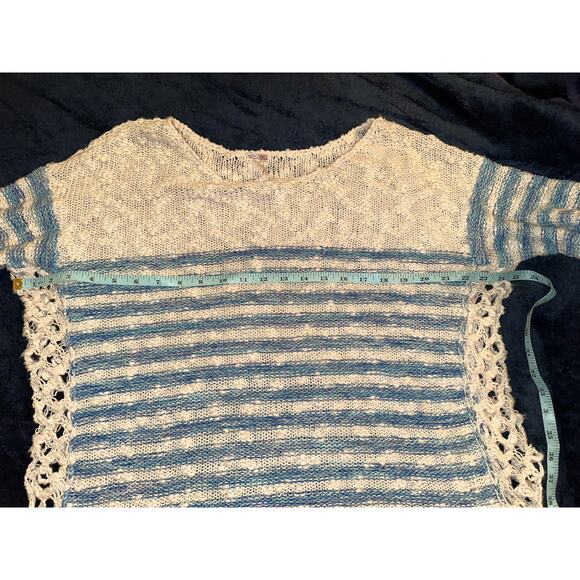 FREE PEOPLE FRENCH CREEK COTTON SLUB KNIT STRIPED SWEATER W/ CROCHET SIDES S - Picture 9 of 11